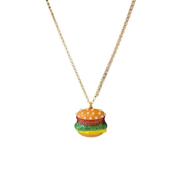 Betsey Johnson Sparkly Hamburger Pendant Necklace. - Picture 6 of 7